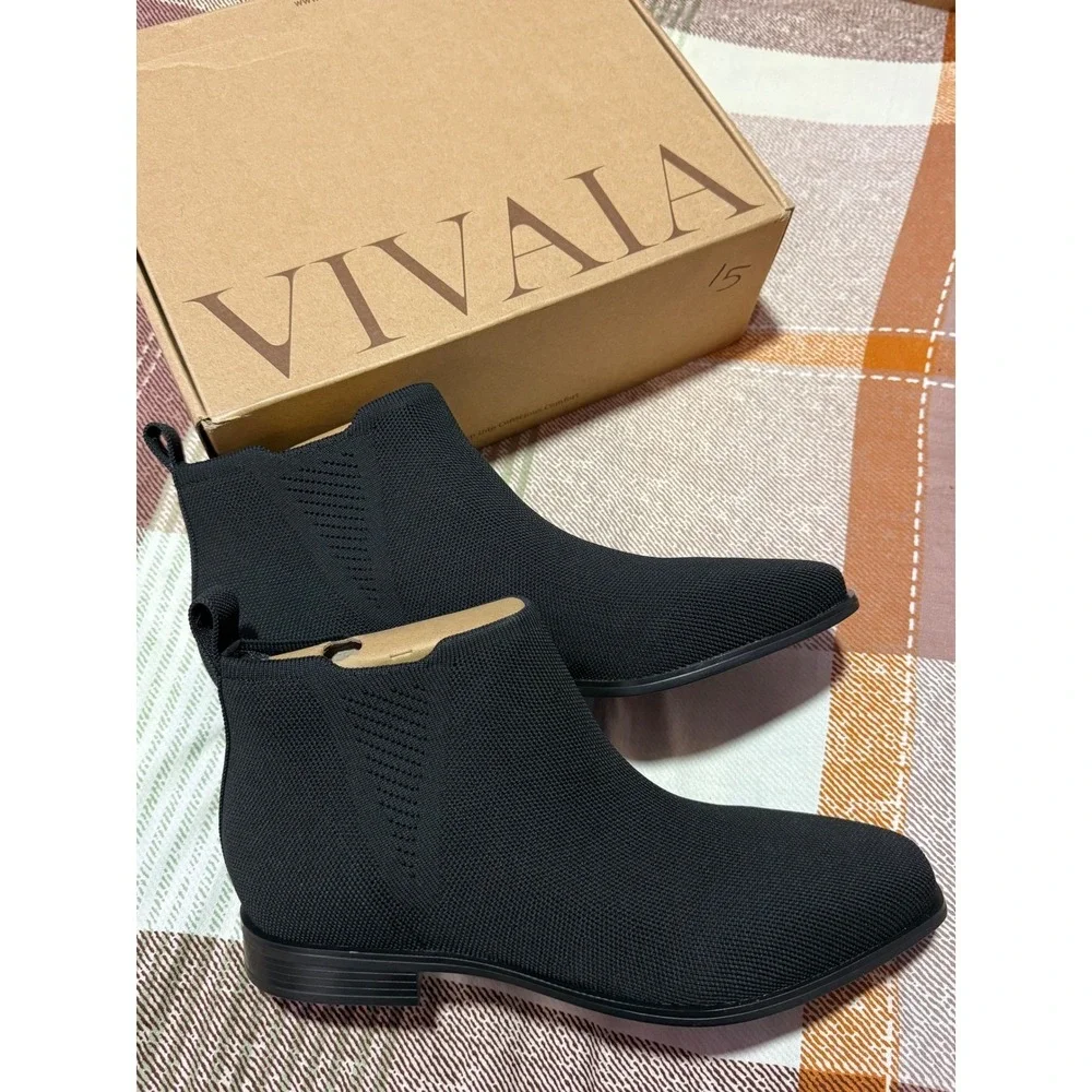 VIVAIA Black Knit Ankle Boots‎ Comfortable Everyday Casual Booties EU/37.5 US/7